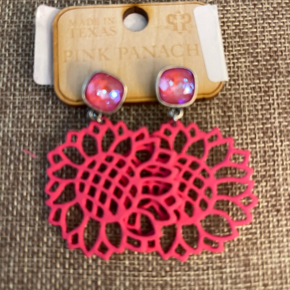Pink Panache Vibrant Pink Floral Earrings - Picture 2 of 2